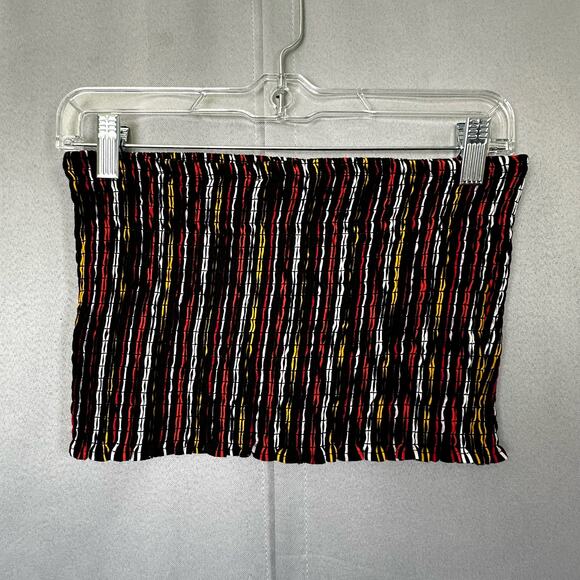 Women's Express One Eleven Bandeau Smocked Sleeveless Crop Top- Black Multi-Size - Picture 1 of 5